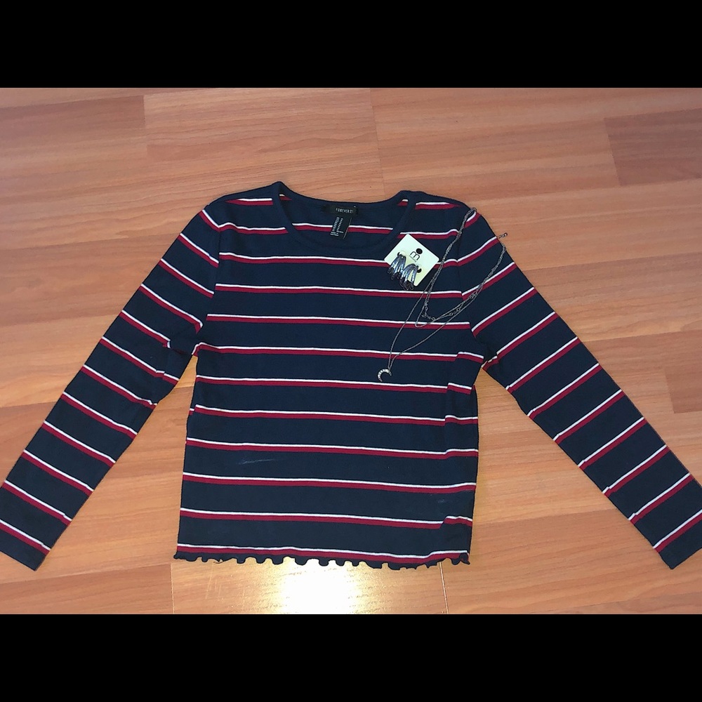 Navy with Red Stripes Three Quarter Tee Forever 21